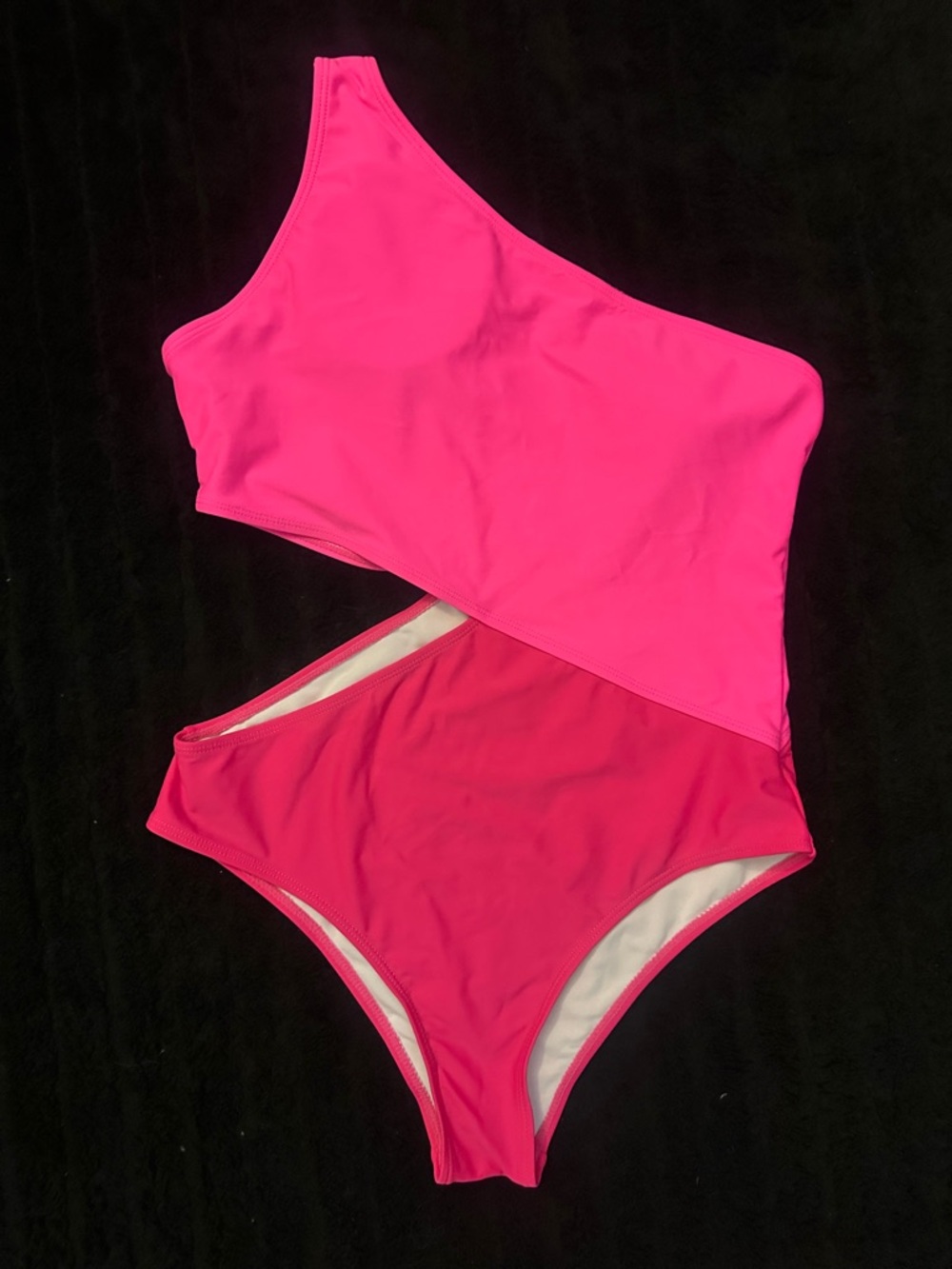 No Boundaries One-Shoulder Two-Tone Hot Pink Swimsuit